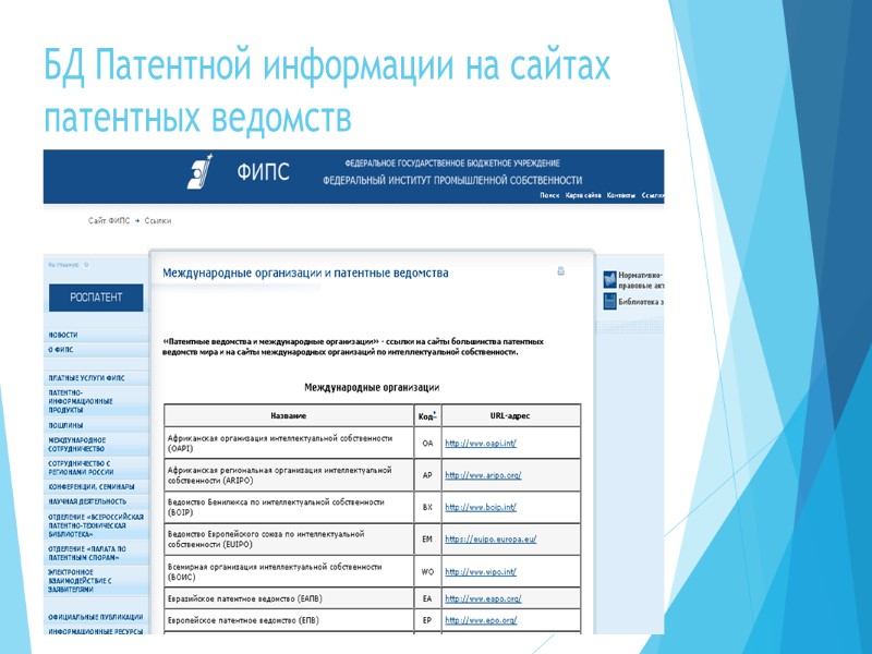 БД Патентной информации на сайтах патентных ведомств